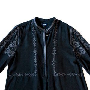 Madewell Women's Medium Black Silk Embroidered Tunic